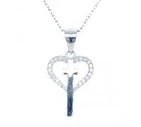 Faith Sterling Silver Sterling Silver Plain Long Cross with Short CZ Heart Outline Necklace 15x12mm, 16-18"