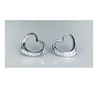 Faith Sterling Silver Sterling Silver Plain Open Heart with CZ Outside Edge Stud Earrings 12x12mm