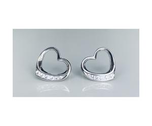 Faith Sterling Silver Sterling Silver Plain Open Heart with CZ Outside Edge Stud Earrings 12x12mm