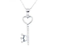 Faith Sterling Silver Sterling Silver Plain Top Key with CZ & Crown Bottom Necklace 23x10mm, 16-18"