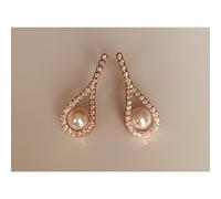 Faith Sterling Silver Sterling Silver Rose Gold 4 CZ Rubover Drop with CZ Pear Outline & Single Pearl 18 x 19mm Drop Earrings