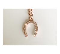 Faith Sterling Silver Sterling Silver Rose Gold Claw Set CZ Horsehoe Pendant 10 x 9mm on Diamond Cut Chain
