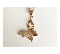 Faith Sterling Silver Sterling Silver Rose Gold Half Pave Half Plain with Cut-out Butterfly Pendant 21 x 19mm on Diamond Cut Chain