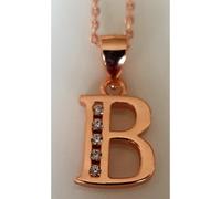 Faith Sterling Silver Sterling Silver Rose Gold Initial B Pendant 11mm x 10mm with Diamond Cut 18" Chain