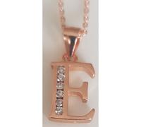 Faith Sterling Silver Sterling Silver Rose Gold Initial E Pendant 12mm x 8mm with Diamond Cut 18" Chain