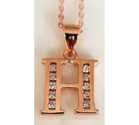 Faith Sterling Silver Sterling Silver Rose Gold Initial H Pendant 11mm x 11mm with Diamond Cut 18" Chain