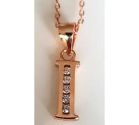Faith Sterling Silver Sterling Silver Rose Gold Initial I Pendant 11mm x 5mm with Diamond Cut 18" Chain