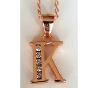 Faith Sterling Silver Sterling Silver Rose Gold Initial K Pendant 11mm x 9mm with Diamond Cut 18" Chain