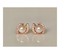 Faith Sterling Silver Sterling Silver Rose Gold Micron CZ Fancy Pearl 11mm Stud Earring