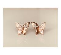 Faith Sterling Silver Sterling Silver Rose Gold Micron Half Pave, Half Plain with Cut-out Butterfly 14mm Stud Earrings