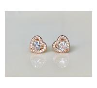 Faith Sterling Silver Sterling Silver Rose Gold Micron Heart CZ Centre with Claw Set Halo 7mm Stud Earrings