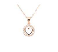 Faith Sterling Silver Sterling Silver Rose Gold Plain Heart inside Floating CZ Halo Necklace 11x10mm, 16-18"