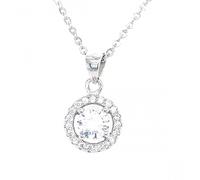 Faith Sterling Silver Sterling Silver Round CZ Centre with Floating Halo Necklace 9x9mm, 16-18"