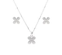 Faith Sterling Silver Sterling Silver Rubover CZ Pave Butterfly Necklace & Earrings Set 9x9mm, 16-18"