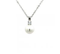 Faith Sterling Silver Sterling Silver Single CZ with Pearl Necklace 1 x 1.5cm, 16-18"