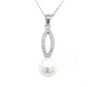 Faith Sterling Silver Sterling Silver Split CZ Bar with Large Single Pearl Necklace 24x8mm, 16-18"