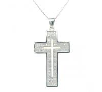 Faith Sterling Silver Sterling Silver Triple Row Pave with Cut-out Centre Cross Necklace 3.2x2cm, 38.5cm + 3.5cm