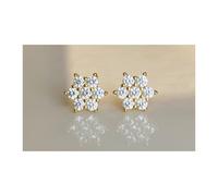 Faith Sterling Silver Sterling Silver Yellow Gold CZ Claw Set 6 Petal Flower Cluster 7 x 7mm Stud Earrings
