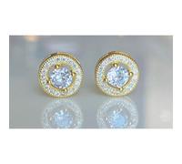 Faith Sterling Silver Sterling Silver Yellow Gold Round CZ with Floating Halo 8 x 8mm Stud Earrings