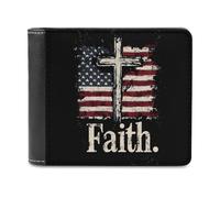Faith U.S. Flag Bi-fold Men's Wallets with 6 Card Slots Slim Travel Purse Leather Money Clip