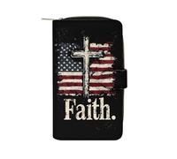 Faith U.S. Flag Cute Women's Long Wallets Leather Clutch Purse Large Capacity Wristlet Handbag