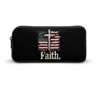 Faith U.S. Flag Large Capacity Pencil Cases with Zippered Portable Pen Pouch Makeup Bag Office Supplies