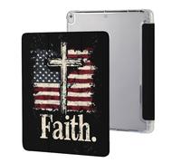 Faith U.S. Flag Tri-fold Tablet Case Compatible with IPAD 2017/2018/Air1/Air2 (9.7in)/Pro (10.5in) /Air3(10.5in)/10代 (10.9in) Soft Protective with Pen Slot