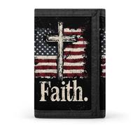 Faith U.S. Flag Trifold Men's Wallets with 8 Card Slots & Key Hook Slim Travel Purse Money Clip
