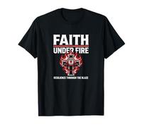 Faith Under Fire Firefighter Cross Flames Resilience T-Shirt
