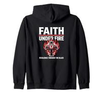 Faith Under Fire Firefighter Cross Flames Resilience Zip Hoodie