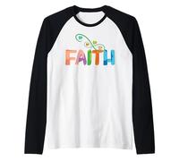 Faith with Colorful Hearts and Artistic Effect Raglan Baseball Tee
