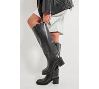 Faith Women's : Cassie Faux Leather High Block Heel Knee High Gaucho Boots in Black | Size: 4 Faith Black 4