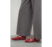 Faith: Clarissa Faux Leather Studded Pointed Ballerinas Faith Red 6
