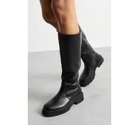 Faith Women's : Daphne Faux Leather Back Elastic Chunky Knee Boots in Black | Size: 3 Faith Black 3