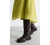 Faith Women's : Daphne Faux Leather Back Elastic Chunky Knee Boots in Chocolate | Size: 3 Faith Chocolate 3