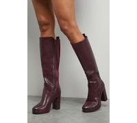 Faith: Keira Faux Leather Platform High Block heel Knee Boots Faith Burgundy 3