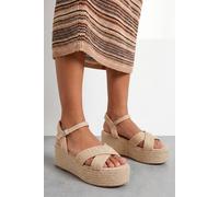 Faith Women's : Olivia Open Toe Platform Espadrille Wedge Sandals in Beige | Size: 4 Faith Beige 4