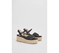 Faith Women's : Olivia Open Toe Platform Espadrille Wedge Sandals in Black | Size: 8 Faith Black 8