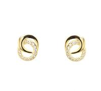 Faith Yellow Gold Sterling Silver CZ Open Circle with Entwined Plain U Shape Drop Stud Earrings 0.7 x 0.9cm