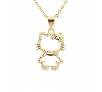 Faith Yellow Gold Sterling Silver CZ Outline Hello Kitty Necklace 1.3 x 1.6cm, 16-18"