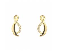 Faith Yellow Gold Sterling Silver Half Plain Half CZ Figure of Eight Drop Earrings 0.6 x 1.4cm