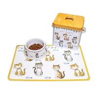 Faithful Friends Cat Bowl Placemat & Treats Tin Set Animal Food Storage Feeding