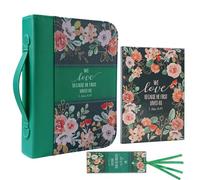 Faithful Hers Bible Cover Case for Women 3pcs Bible Bag Set with Notebook and Bookmark Woman PU Leather Book Carrying Case for Lady Bible Case Christian Gifts for Christmas Thanksgiving Day
