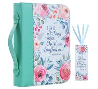Faithful Hers Bible Covers Case for Women Leather Large Study Bible Carrying Cases Holder 11"x8.2"x2.2" Floral Bible Carrier Tote Bags with Handles Pockets Christian Bible Accessories Gifts