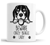 Faithful Prints Beagle Beware Crazy Beagle Lady Mug Pet Present Beagle Dog Mum Dad Friend Joke Funny Gift Cup Birthday Christmas, Ceramic Mug