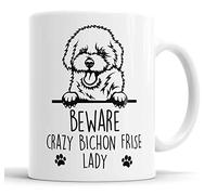 Faithful Prints Bichon Frise Mug | Beware Crazy Lady Gift | Dog Mug for Birthday Christmas | Friend, Mum, Auntie, Sister Ceramic Cup