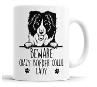 Faithful Prints Border Collie Beware Crazy Border Collie Lady Mug Pet Present Border Collie Dog Mum Dad Friend Joke Funny Gift Cup Birthday Christmas, Ceramic Mug