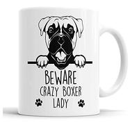 Faithful Prints Boxer Mug | Beware Crazy Lady Gift | Dog Mug for Birthday Christmas | Friend, Mum, Auntie, Sister Ceramic Cup