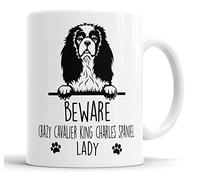 Faithful Prints Cavalier King Charles Spaniel Mug | Beware Crazy Lady Gift | Dog Mug for Birthday Christmas | Friend, Mum, Auntie, Sister Ceramic Cup