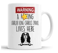 Faithful Prints Cavalier King Charles Spaniel Mug | Warning A Lives Here Funny Rude Gift | Dog Mug for Birthday Christmas | Friend, Mum, Auntie, Sister, Dad, Uncle, Brother Ceramic Cup